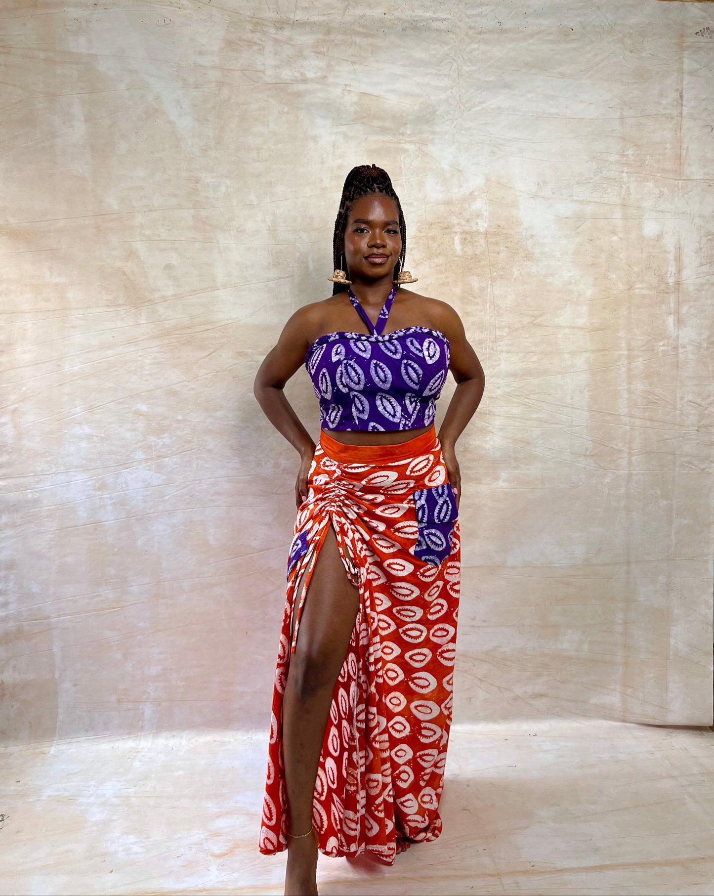 Ifunanya in Orange & Purple Adire