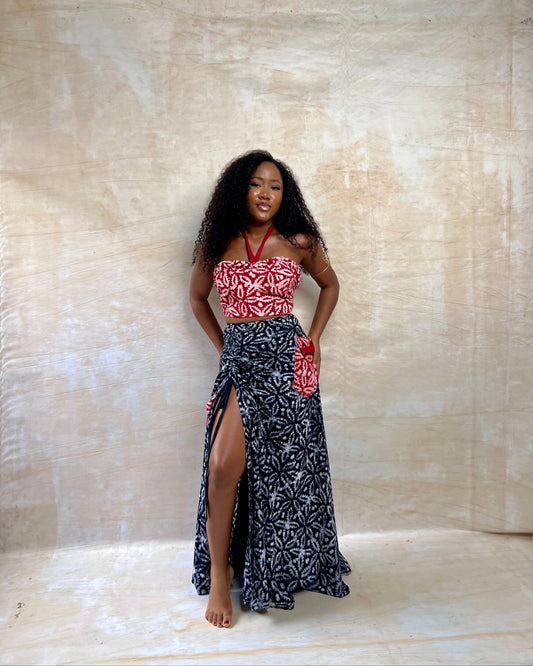 Ifunanya in Red & Black Adire